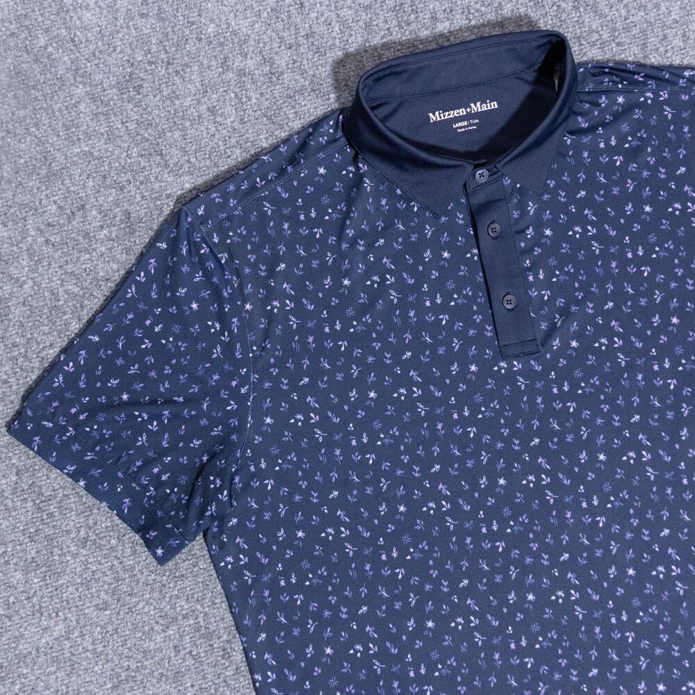 Mizzen+Main Versa Polo Shirt Floral Performance Stretch Golf Trim Fit Mens Large